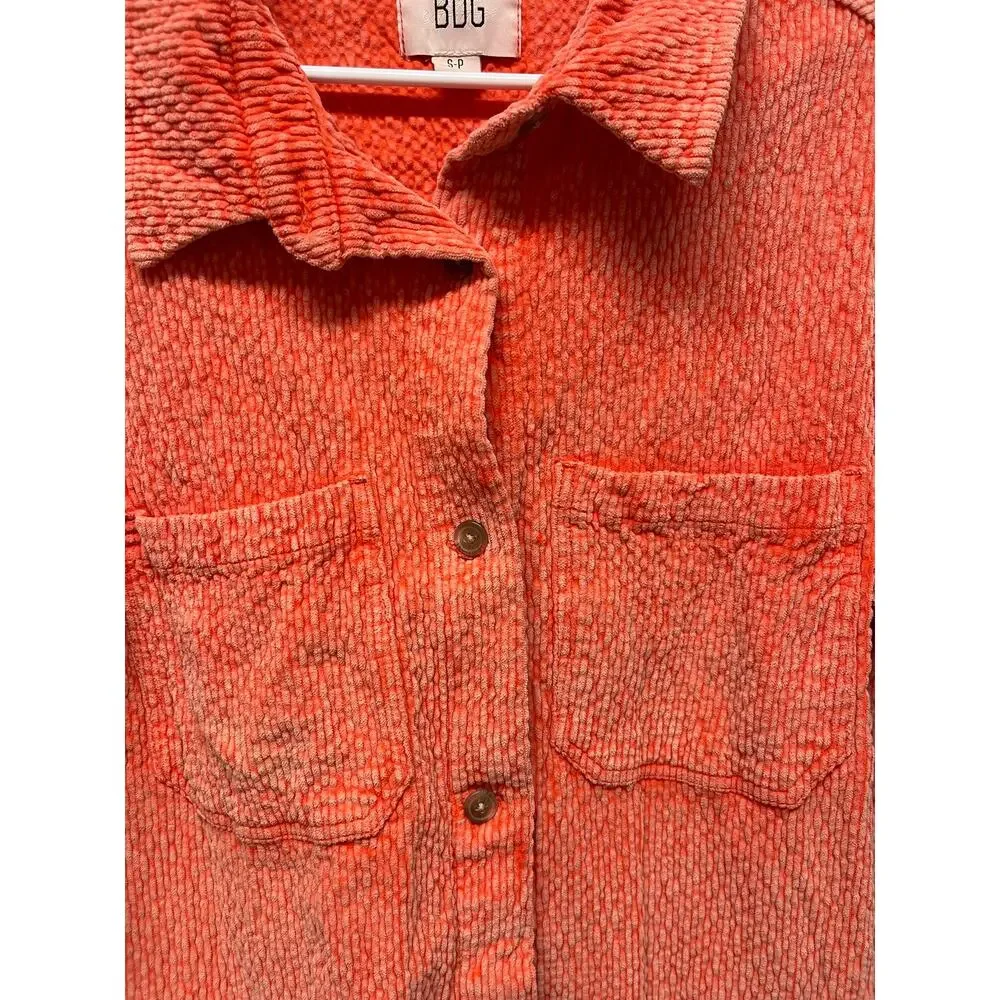 BDG Urban Outfitters Serena Corduroy Faded Shirt Jacket neon coral size small
